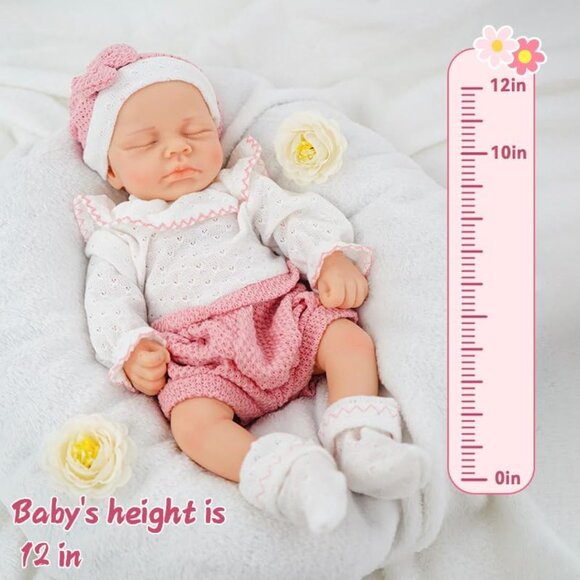 12Inch Realistic Full Body Silicone Reborn ivory White Baby Girl Sleeping Dolls - Picture 6 of 7